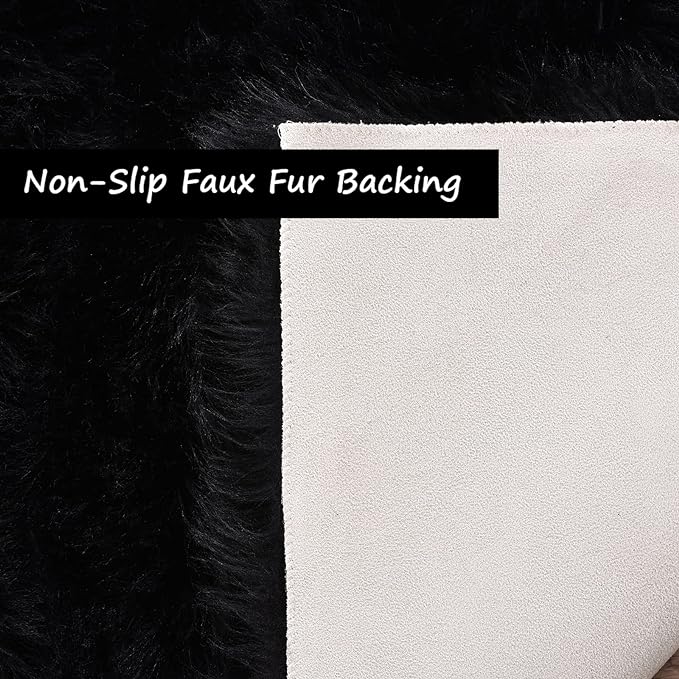 Goolela Black Fluffy Runner Rug 2x6 for Bedroom Faux Sheepksin Fur Fuzzy Furry Bedside Rug Shaggy Plush Soft Sheepskin