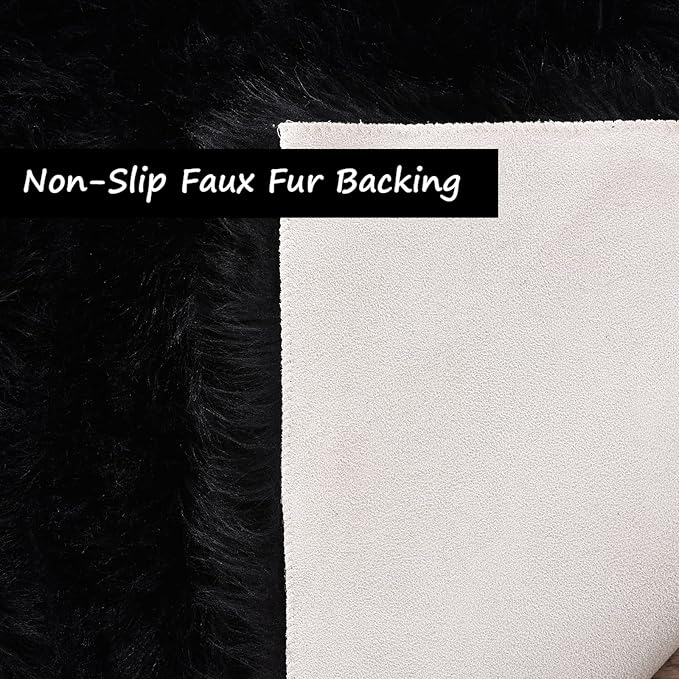 Goolela Black Sheepskin Area Rug 10x12 Fluffy Fuzzy Shag Carpet for Living Room Bedroom Furry Faux Fur Soft Rectangle