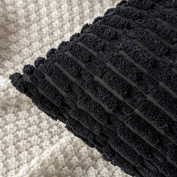 MIULEE Pack of 2 Corduroy Decorative Throw Pillow Covers 18x18 Inch Soft Boho Striped Pillow Covers Modern Farmhouse Home Decor for Sofa Living Room Couch Bed Black