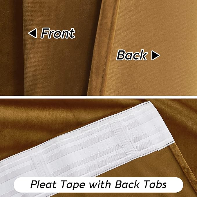 RYB HOME Gold Brown Velvet Curtains 84 inches with Hook Belt, Soft Fabric Room Darkening Thermal Insulated Luxurious Home Decor Curtains for Living Room Bedroom, W 42" x L 84", 2 Panels Set