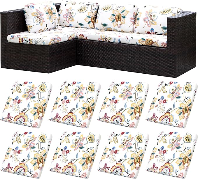 8Pcs Stretch Patio Cushion Covers,Outdoor Couch Covers Replacement,Outdoor Couch & Sofa Slipcovers,for Patio Furniture Cushion Covers,Washable Reusable Furniture Protector (Vivid, Cover Only)