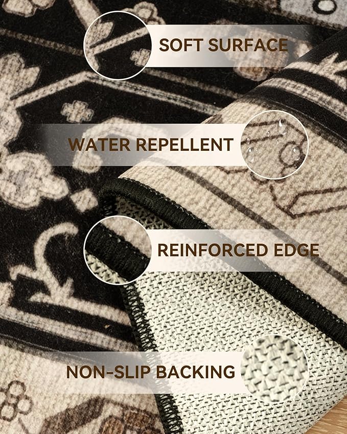 Area Rugs 2'x8' Runner Rug Non Slip Washable for Kitchen Hallway Bedroom Beside Laundry Room Bathroom Rug, Floor Carpet, Black Brown Neutral Dark Tan