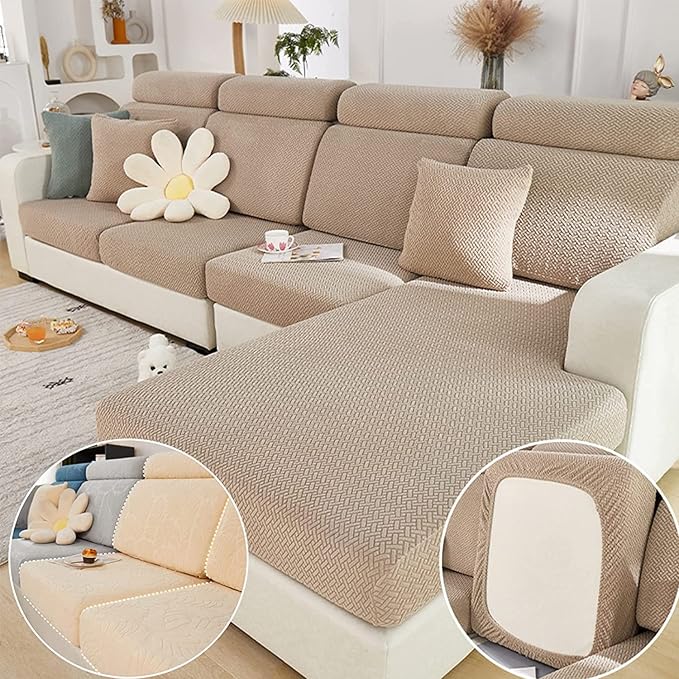 Couch Cushion Covers for Sofa Couch Covers Wear-Resistant Universal Sofa Cover Washable Stretch for Sectional Slipcovers (Texture-Light Coffee,Large Single Seat Cover)