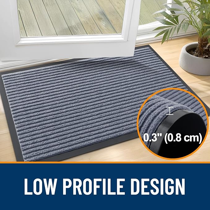 OLANLY Front Door Mat Indoor Outdoor Entrance, Waterproof Heavy Duty Doormat, Fade Resistant, Low Profile, Easy Clean Patio Porch Welcome Floor Mats for Entry, 33x21, Ash Grey