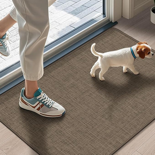 LEKEEPGO Ultra Thin Indoor Door Mat 17"x29", Low-Profile Door Mat Indoor Entrance, Non Slip Rubber Backing Inside Doormat Washable Welcome Front Entryway Dirt Trapper Entry Mat, Brown