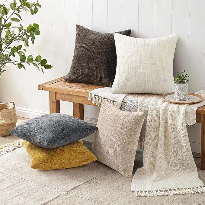 decorUhome Summer Mustard Yellow Chenille Euro Sham Throw Pillow Covers 24x24 Set of 2 Textured Cozy Slubby Couch Pillow Covers Modern Farmhouse Boho Decorative Pillow Cases for Bed Sofa Living Room