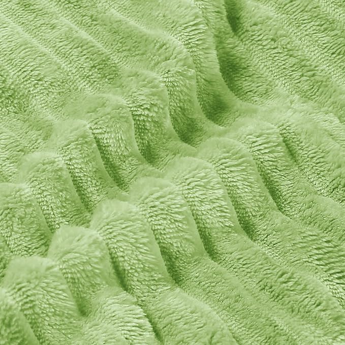 BEDELITE Sage Green Throw Blanket for Couch, 3D Ribbed Jacquard Soft & Cozy Fleece Blanket, Fluffy, Plush Lightweight Spring Throw Blankets for Picnic, Travel, 50x60 Inches