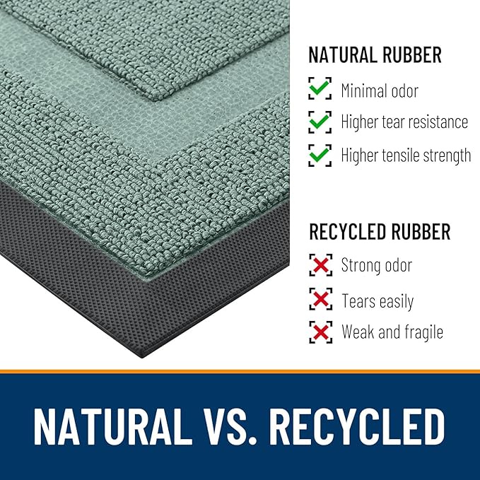 OLANLY Front Door Mat Indoor Outdoor Entrance, Waterproof All-Season, All-Weather Doormat, Sturdy Natural Rubber, Low Profile, Easy Clean Patio Porch Entryway Mat, 59x23, Grayish Green