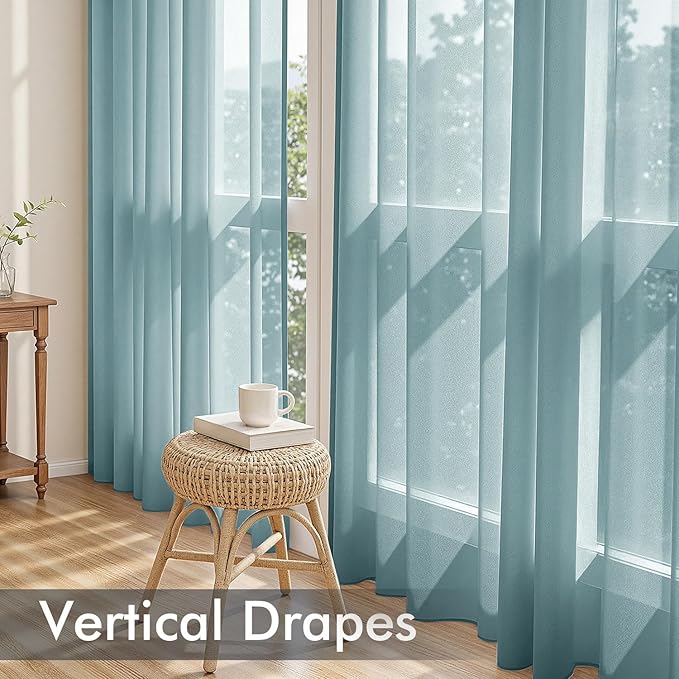 MIULEE Dusty Blue Sheer Curtains 63 Inches Long, 4 Panels Set, Light Filtering Rod Pocket Voile Drapes for Living Room and Bedroom, Airy Soft Fabric Window Treatments, 42 x 63 Inches