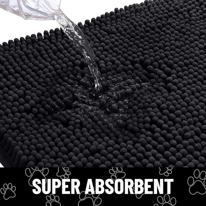 Smiry Dog Door Mat for Muddy Paws, Absorbent Dirt Trapper Non Slip Quick Dry Washable Chenille Mat for Mud Dogs, Entry Rug for Indoor and Outdoor (59x32 Inches, Black and White)