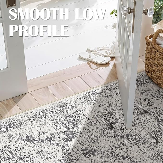 2x8 Washable Hallway Runner Rug - Vintage Kitchen Runners Low Pile Carpet Soft Thin Floor Runner with Rubber Backing for Entryway Living Room Home Decor (Distessed Grey)