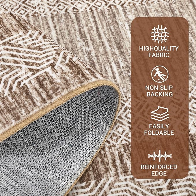 GarveeHome Modern 3x5 Neutral Area Rug Washable Non-Slip Low-Pile Indoor Rugs for Entryway Solid Blue Modern Minimalism Carpet for Bedroom Living Room Kitchen Bathroom Door Mat Brown