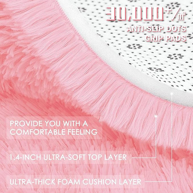 OLANLY 2x6 Machine Washable Runner Rugs for Hallway, Soft Fluffy Shaggy Bedside Rugs for Bedroom, Living Room, Indoor Floor Carpet for Kids Girls and Boys, Nursery Rooms, Home Decor Aesthetic, Pink