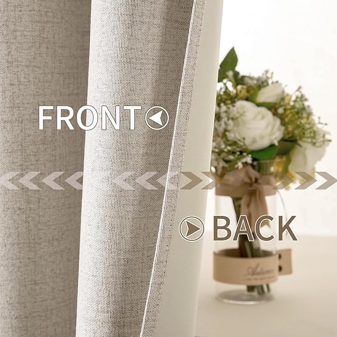 MIULEE Linen Textured Curtains for Bedroom Solid 100% Blackout Thermal Insulated Natural Grommet Room Darkening Curtains & Drapes Luxury Decor for Living Room Nursery 52 x 54 Inch (2 Panels)