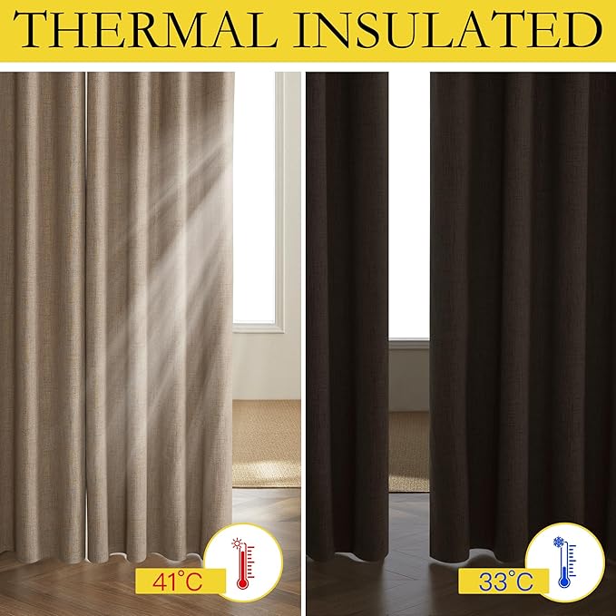 NICETOWN Burlap Vintage Open Linen Weave Flax Thermal Curtains, 100% Blackout Curtains 90" Long for Dining Room, Soundproof Window Treatment Drapes for Hall Room, 42" Wide Per Panel, Set of 2