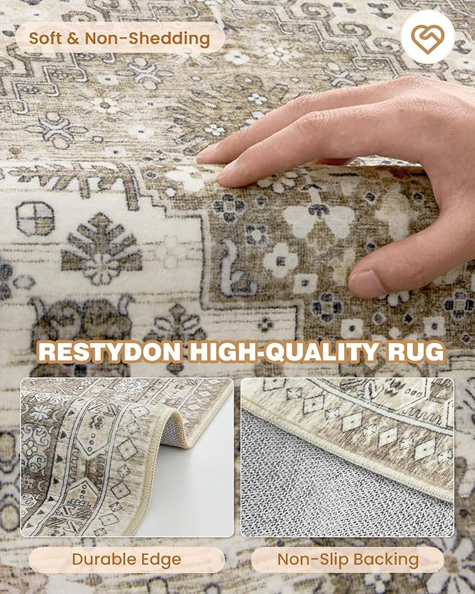 Entryway Rug - 2x3 Washable Rug Runner for Bathroom, Laundry Room, Kitchen, Soft Vintage Hallway Runner for Bedroom, Non-Slip Door Mat Indoor Entrance(Brown,2'x3')
