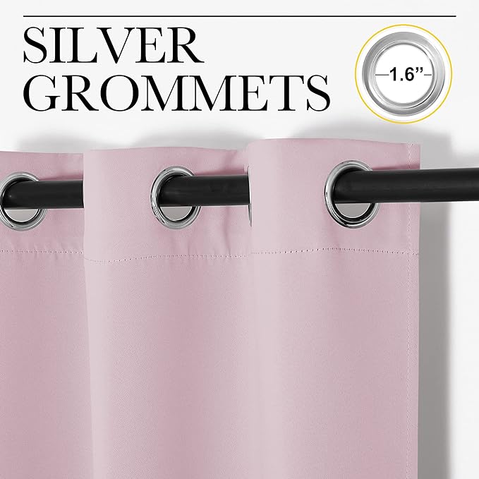 NICETOWN Baby Pink Blackout Curtains 48 inches Length for Laundry Room, 2 Panels, 42" Wide, Thermal Insulated Decoration Drapes for Short Window