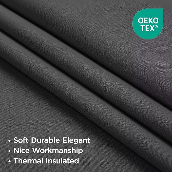 Joydeco Blackout Curtains 90 Inch Length 2 Panels Set, Thermal Insulated Long Curtains& Drapes 2 Burg, Room Darkening Grommet Drapes for Living Room Bedroom Window (Dark Grey, W52 x L90 Inch)