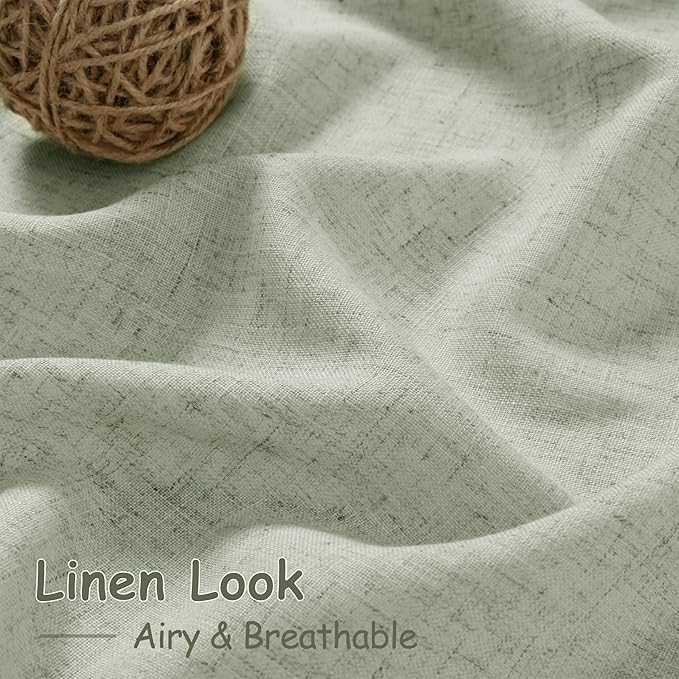 Extra Wide 100x96 Inch Linen Curtains for Living Room Divider Light Filtering Semi Sheer Patio Curtains for Sliding Door Sage Green Coastal Decor Sunroom Floor to Ceiling Window Curtain Panel