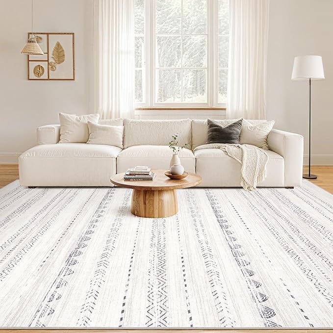 Nakagishi 10x12 Area Rug Living Room: Washable Boho Large Neutral Soft Farmhouse Modern Rugs Stain Resistant Moroccan Non-Slip Indoor Floor Carpet for Bedroom Nursery Kids Playroom Office- Gray