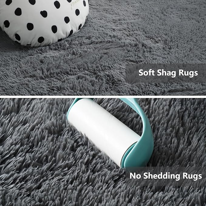 Shag Area Rugs for Bedroom Living Room,6X9 Ultra Soft Fluffy Area Rugs for Dorm, Indoor Carpet Nursery Rugs for Kids Room Home Decor,Dark Grey