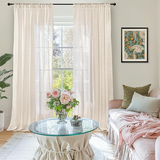 BGment Oatmeal Linen Curtains for Living Room 84 Inch Length, Semi Sheer Lightweight Rustic Country Window Drapes Textured for Bedroom Farmhouse Decor Rod Pocket, 2 Panels Set, Each 38 Inch Wide