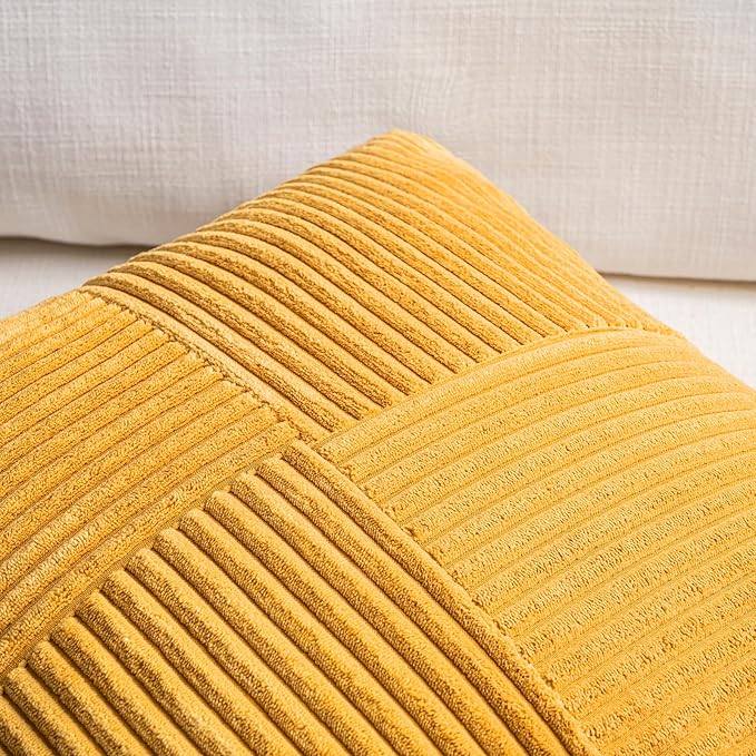 Fancy Homi 2 Packs Sunflower Yellow Spring Decorative Throw Pillow Covers 20x20 Inch for Living Room Couch Bed Sofa, Gold Yellow Home Decor, Soft Corss Corduroy Patchwork Textured Cushion Case 50x50cm