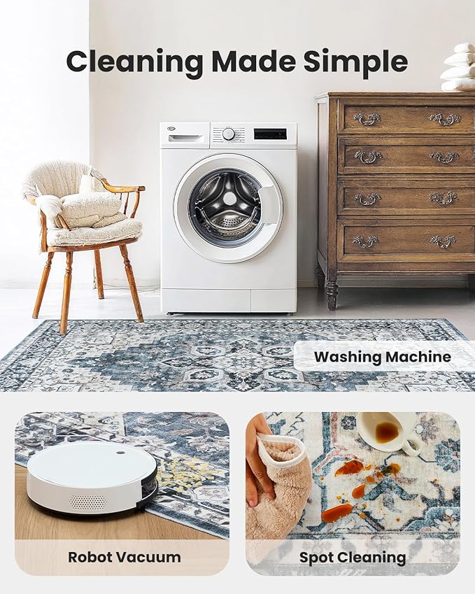 AMADA HOMEFURNISHING 2x4 Washable Area Rug, Low-Profile Entryway Rug with Non-Slip Backing & Durable Edge Binding, Vintage Rug Pattern, Small Rugs for Entryway, Kitchen & Living Room