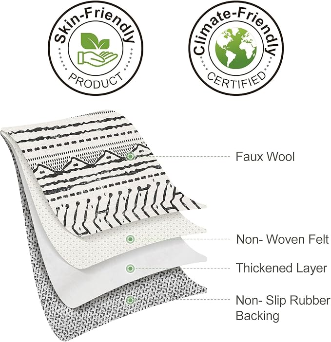 Nakagishi Area Rug Living Room Rugs: 6X9 Machine Washable Boho Large Neutral Farmhouse Stain Resistant Moroccan Indoor Floor Carpet for Bedroom Nursery Dorm Dining Room Home-Ivory Black