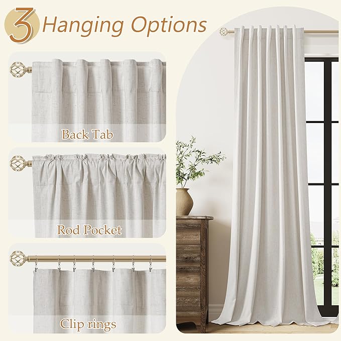 Guken Extra Long Light Beige 100% Blackout Curtains 144 Inch Length 2 Panels Set Back Tab Thermal Insulated Black Out Tall Windows Drapes 12 FT Length for High Ceiling Living Room, 52" W x 144" L