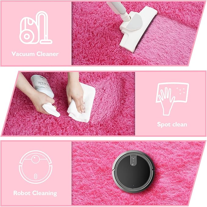 Shag Area Rug for Bedroom 4x6,Fluffy Area Rugs for Living Room,Soft Fuzzy Rug Non-Shedding Indoor Plush Carpet for Kids Bedroom Nursery Dorm Home Decor,Hot Pink