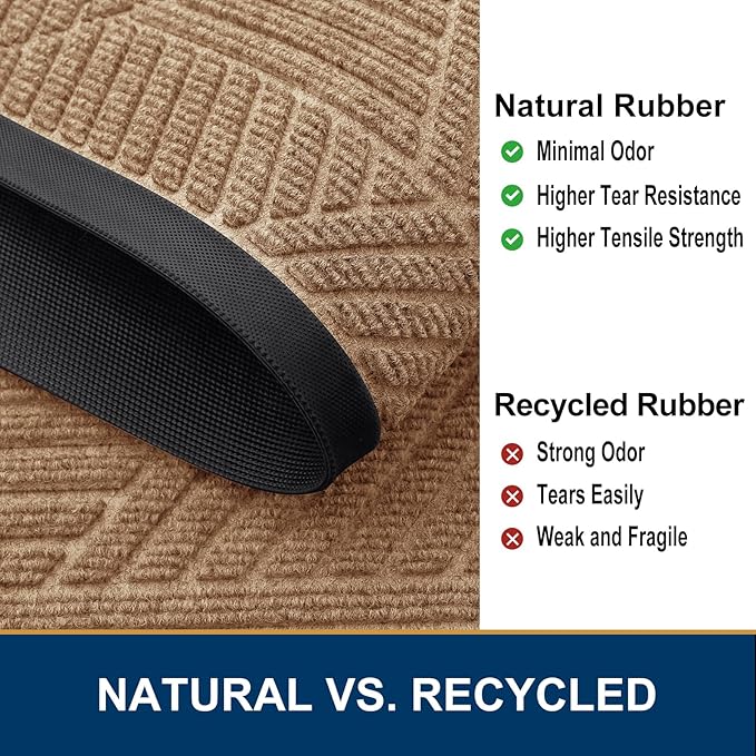 Smiry Front Door Mat Outside Entrance, Heavy Duty Sturdy Natural Rubber Doormat, Trap Dirt and Moisture, Easy Clean Low Profile Mats for Indoor Outdoor Entry, Irregular Triangle (47x32, Coffee)