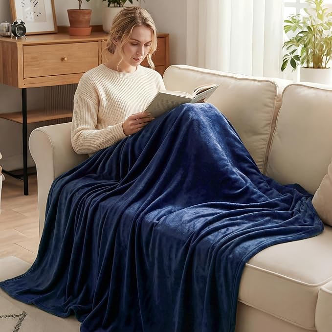 Exclusivo Mezcla Fleece Blanket Cal King Size for Bed, Super Soft and Warm, All Season, Cozy, Plush, Lightweight, 120x120 Inches, Navy Blue