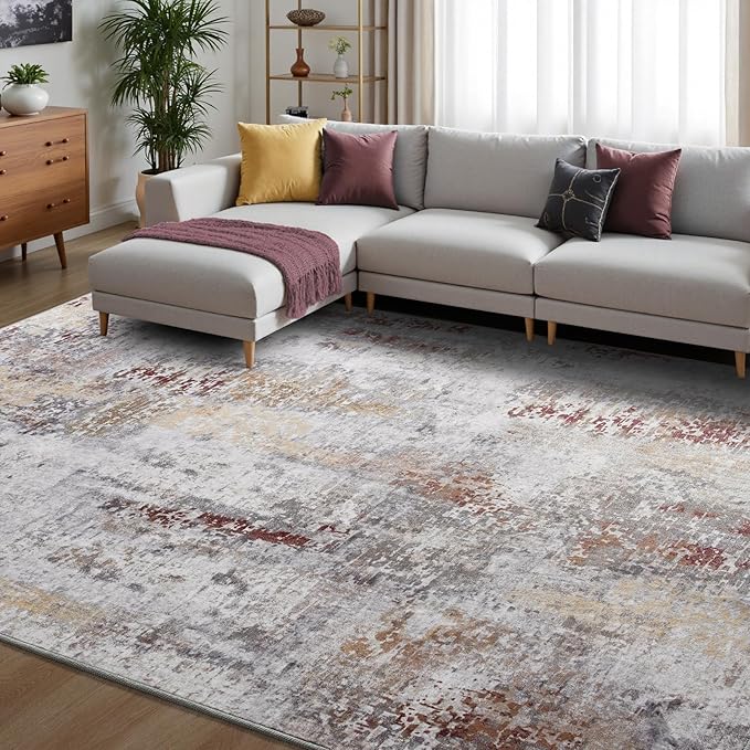 Toneed Abstract Area Rug 6x9 Modern Washable Rug Soft Non Slip Rug Low Pile for Bedroom Living Room Dining Room Taupe Grey Brown