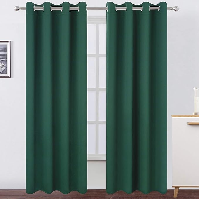 LEMOMO Dark Green Thermal Blackout Curtains/52 x 108 Inch/Set of 2 Panels Room Darkening Curtains for Bedroom