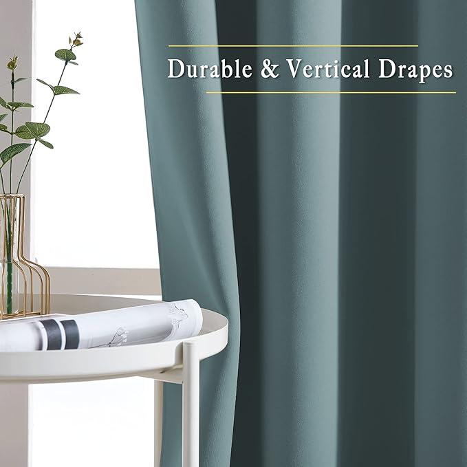 NICETOWN Greyish Blue Bedroom Curtains 96 inches Long, Grommet Thermal Insulated Room Darkening Window Treatments Sound Reducing for Living Room, W46 x L96, 2 Panels