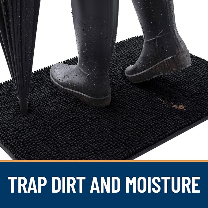 OLANLY Dog Door Mat for Muddy Paws 59x20, Absorbs Moisture and Dirt, Absorbent Non-Slip Washable Doormat, Quick Dry Chenille Mud Mat for Dogs, Entry Indoor Entryway Carpet for Inside Floor, Black