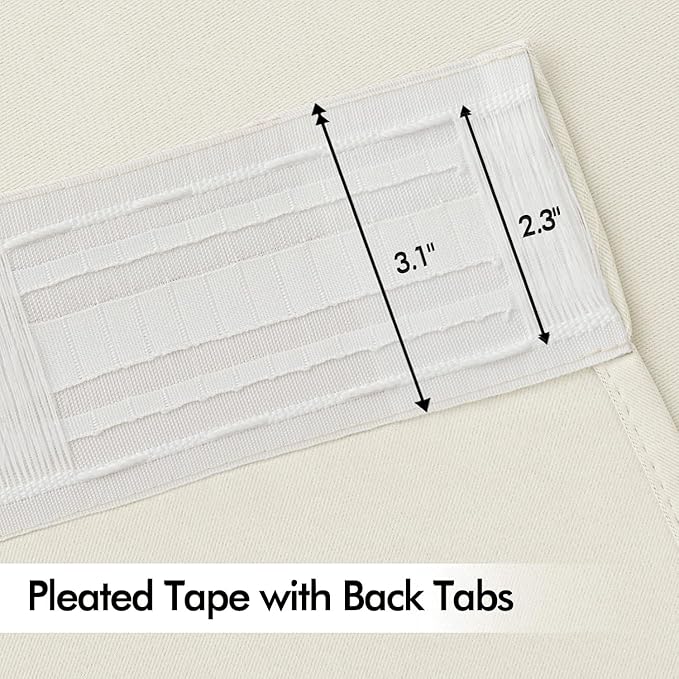MIULEE Beige White Back Tab Blackout Curtain 96 Inch Long 2 Panels Set for Bedroom, Rod Pocket/Pinch Pleat Thermal Insulated Living Room Darkening Pleated Light Blocking Floor to Ceiling Drape