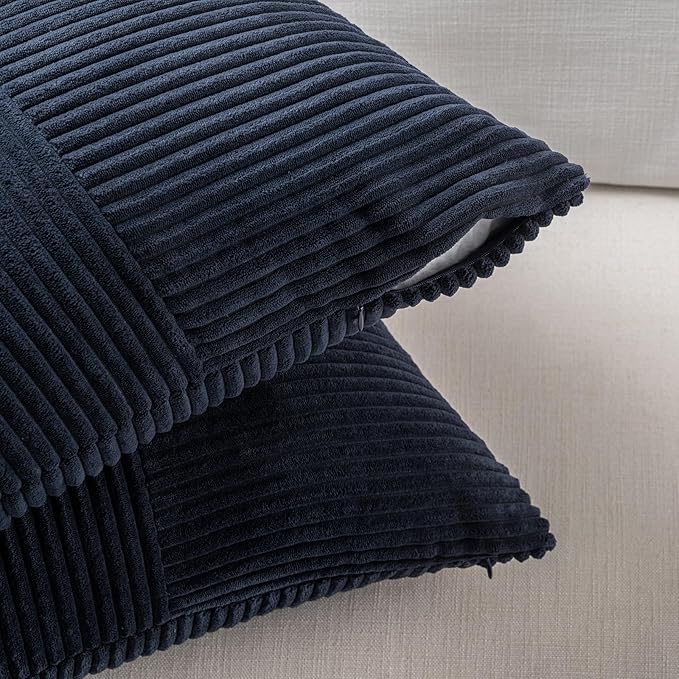Fancy Homi 2 Packs Navy Blue Decorative Throw Pillow Covers 18x18 Inch for Living Room Couch Bed, Rustic Farmhouse Boho Home Decor, Soft Corss Corduroy Patchwork Textured Square Cushion Case 45x45 cm
