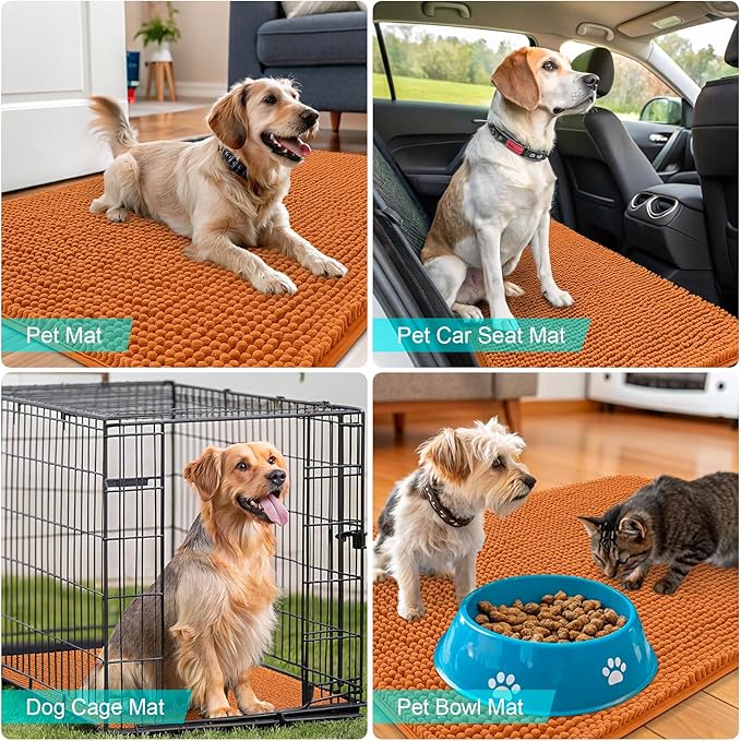 OLANLY Dog Door Mat for Muddy Paws 54x24, Absorbs Moisture and Dirt, Absorbent Non-Slip Washable Doormat, Quick Dry Chenille Mud Mat for Dogs, Entry Indoor Entryway Carpet for Inside Floor, Clay