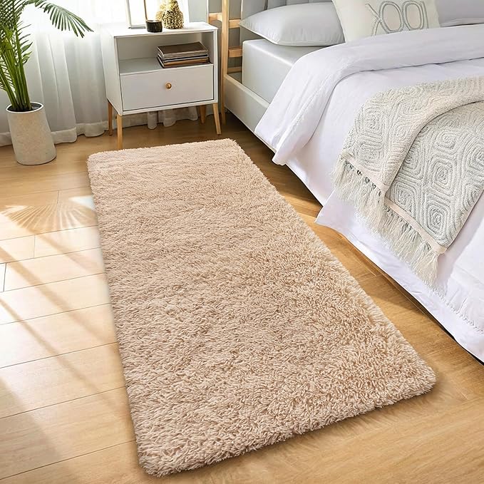 OLANLY 3x9 Machine Washable Runner Rugs for Hallway, Soft Fluffy Shaggy Bedside Rugs for Bedroom, Living Room, Indoor Floor Carpet for Kids Girls and Boys, Nursery Rooms, Home Decor Aesthetic, Beige