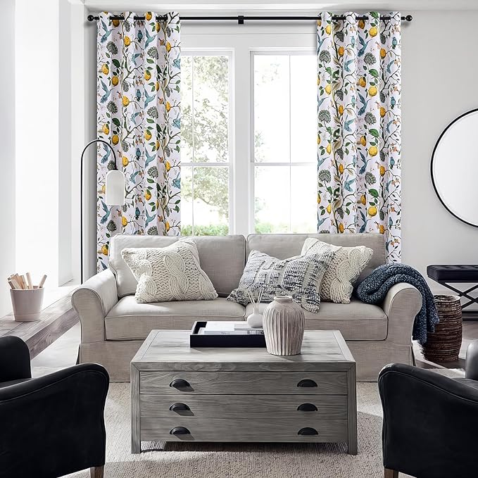 Topfinel White Pretty Pioneer Woman Blackout Curtains 63 Inches Length 2 Panels, Aesthetic Retro Botanical Floral Hummingbird Printed Soundproof Grommet Drapery Treatment for Nursery Kid Classroom