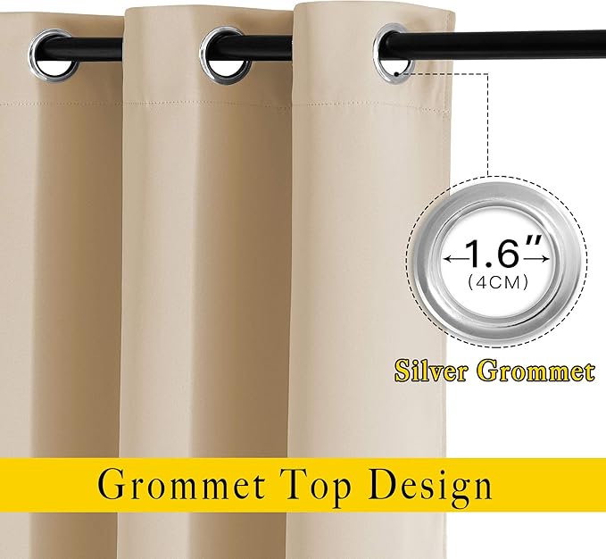 NICETOWN Biscotti Beige Cafe Curtains 36 inches Long, Grommet Thermal Drapes Room Darkening Short Window Treatments for Bathroom, 2 Panels, W52 x L36