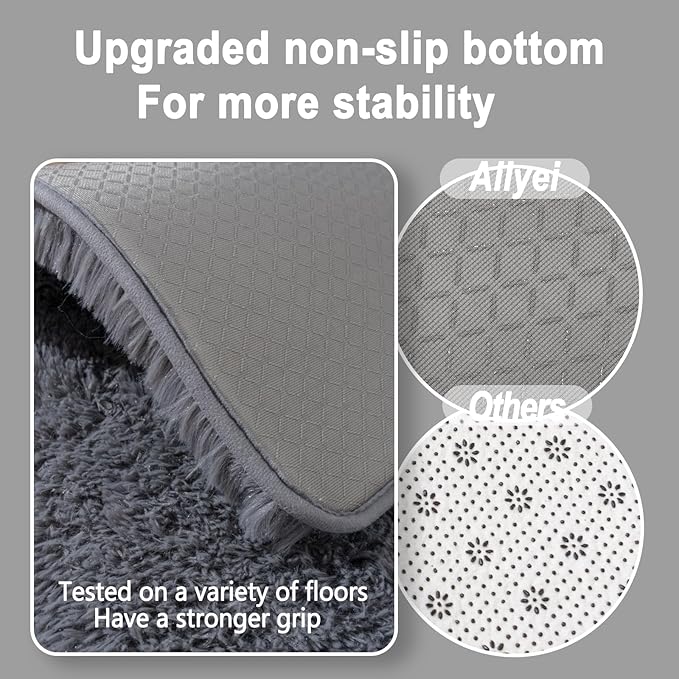 Ultra Soft Runner Rugs for Bedroom Hallways with Upgraded Non-Slip Rubber Backing & Thick Memory Sponge, 2x5 Feet Fluffy Shag Throw Area Rug for Bedside Dorm Dark Grey