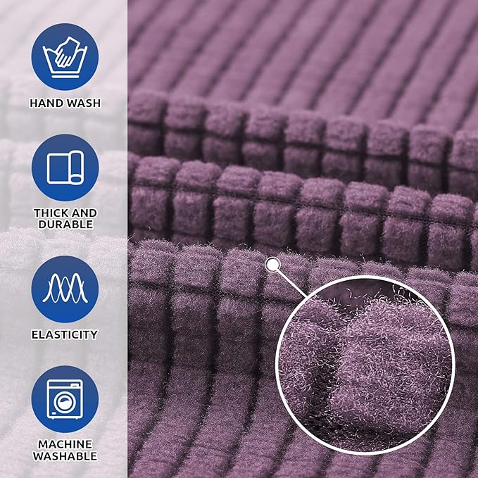 KEKUOU Stretch Oversized Sofa Slipcover 1 Piece Couch Sofa Cover (94"-110") Furniture Protector 4 Seater Sofa with Elastic Bottom for Kids,Pet.Jacquard Checked Pattern Fabric(X Large,Dark Purple)
