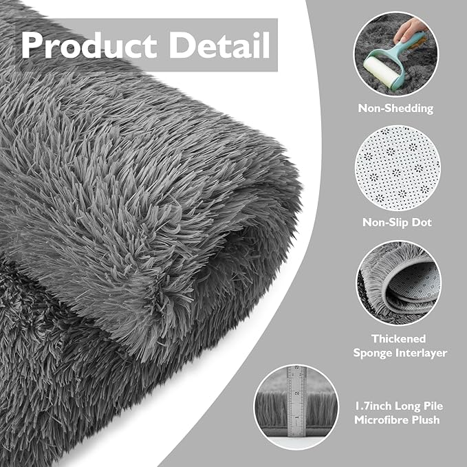 yulidayang Fluffy Round Area Rugs for Bedroom,3Ft Shag Circle Area Rugs for Living Room,Non Slip Fuzzy Plush Rug for Kids Room Boys Girls Room and Dorm,Deep Grey