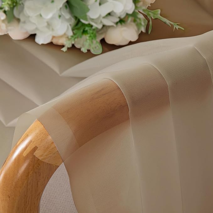 Chyhomenyc Taupe Sheer Curtains 30 inch Length 2 Panels, Light Filtering Voile Rod Pocket Short Window Curtians for Bathroom Living Room Farmhouse Small Windows, 42Wx30L inches