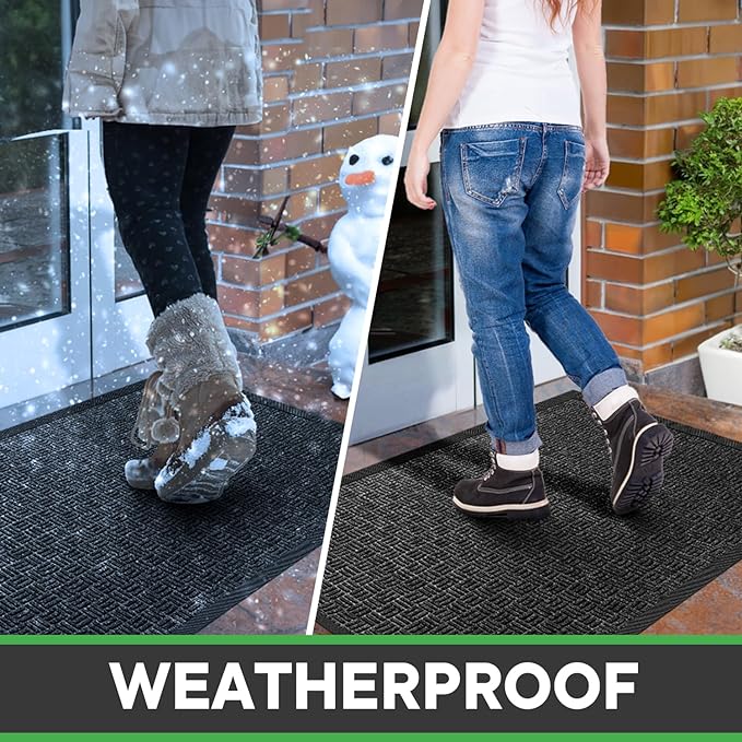 Mibao Front Door Mat, Heavy Duty Durable Welcome Mat for Outdoor Indoor, Dirt Trapper Waterproof Super Absorbent Door Mat for Entryway Outside Patio Porch, 24"x36", Gray
