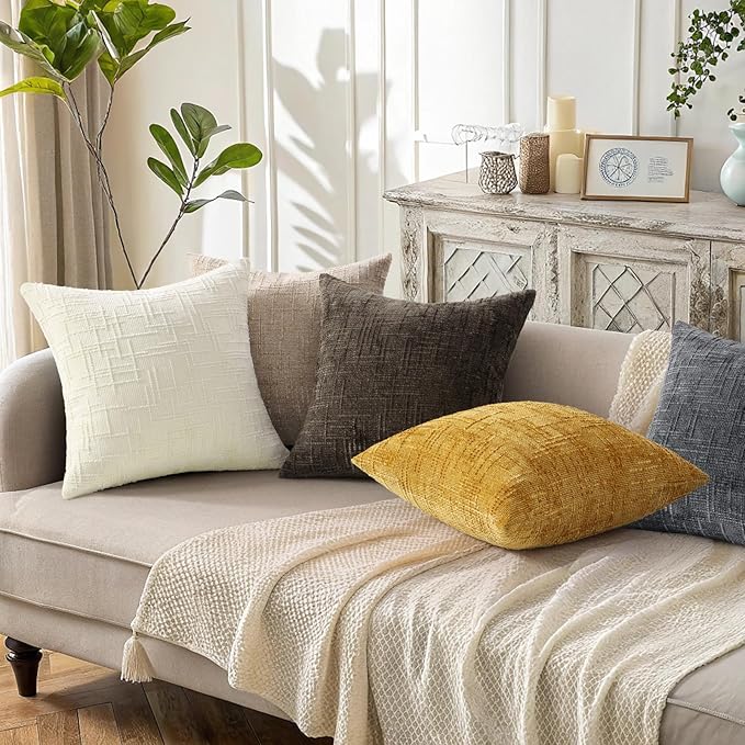 decorUhome Dark Grey Chenille Throw Pillow Covers 20x20 Set of 2 Textured Soft Cozy Slubby Couch Pillow Covers Modern Farmhouse Boho Decorative Pillow Cases for Bed Sofa Living Room