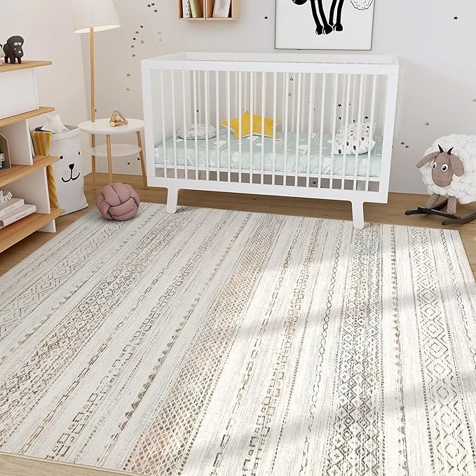 Nakagishi 5x7 Area Rugs Living Room: Washable Boho Large Neutral Soft Rug Modern Stain Resistant Moroccan Indoor Non-Slip Carpet for Bedroom Nursery Kid Playroom Office Dining Room Classroom- Colorful